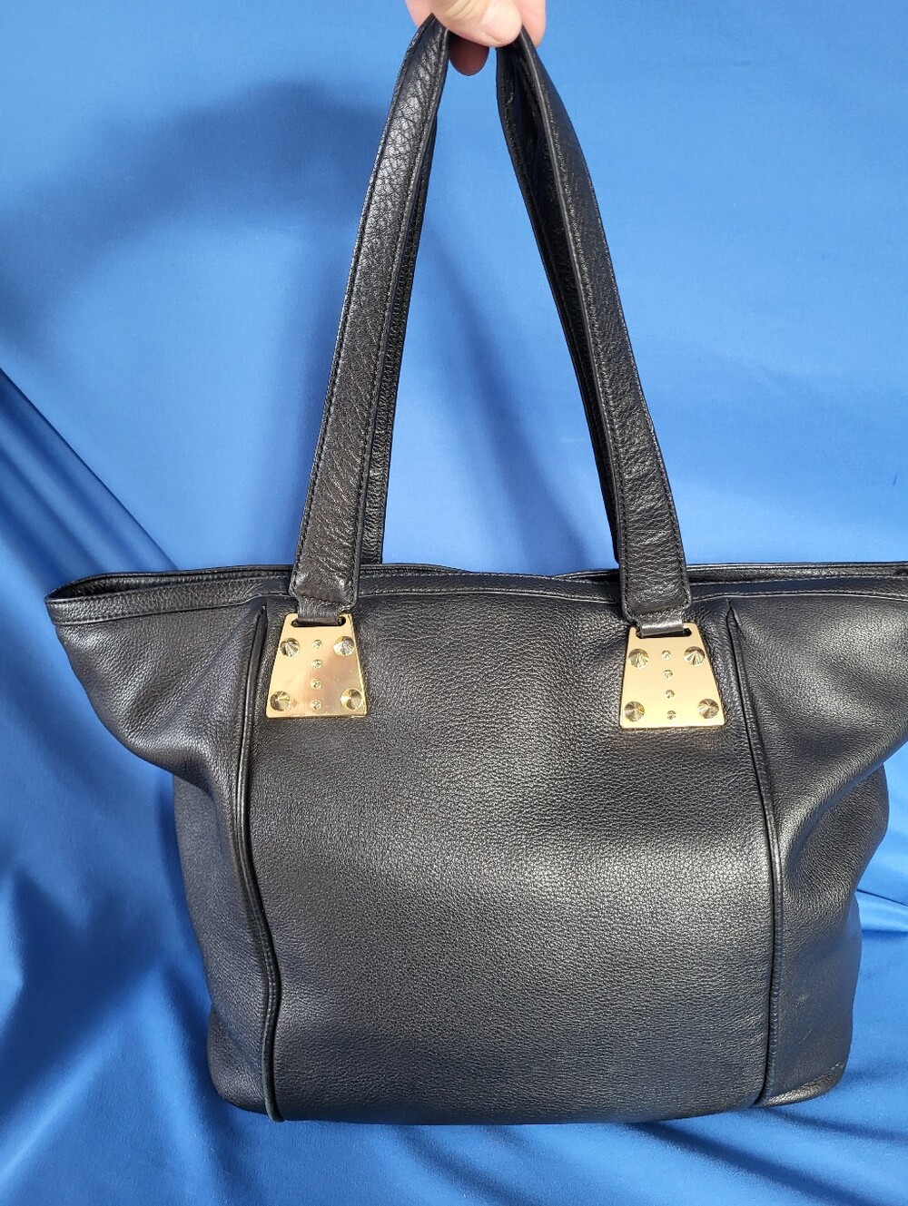 Vince Camuto Leather Tote Purse Roomy Bag Gold Accents Some Flaws